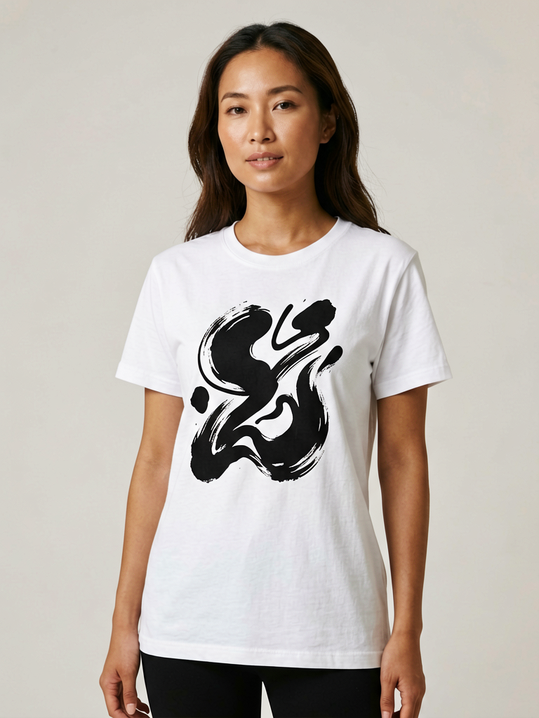 AI model wearing a graphic t-shirt