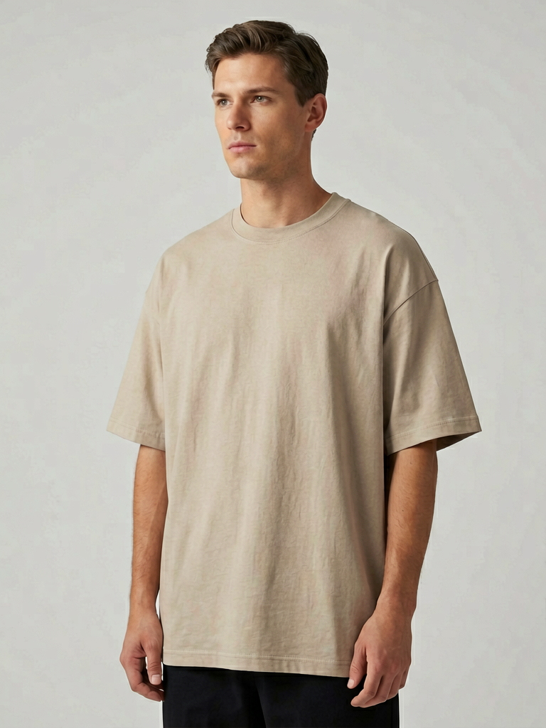 AI model wearing an oversized t-shirt