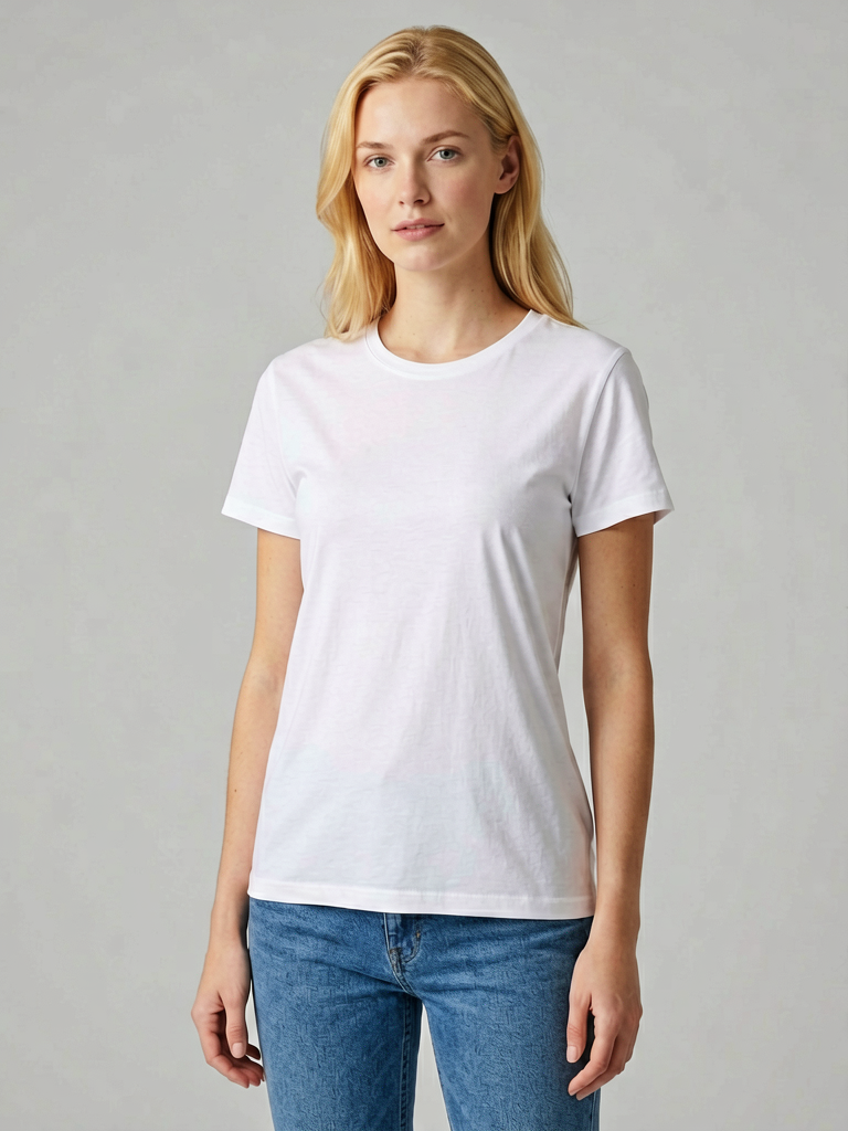 AI model wearing a crew-neck t-shirt