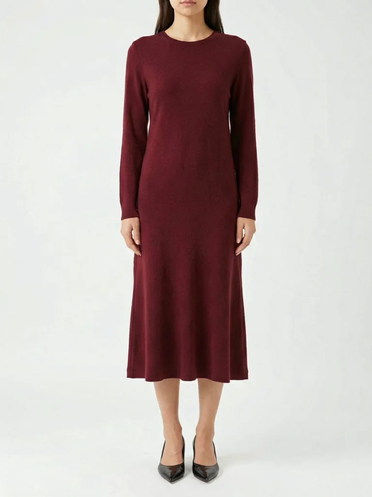 AI model wearing the burgundy dress