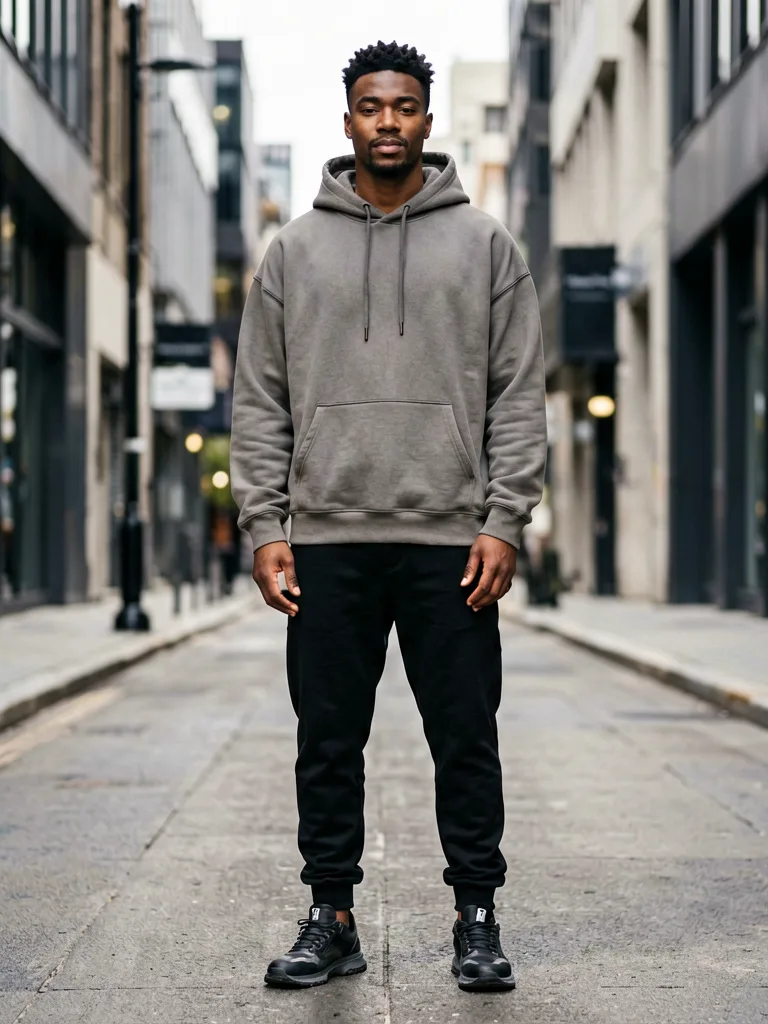 AI model wearing a hoodie, ready for Amazon