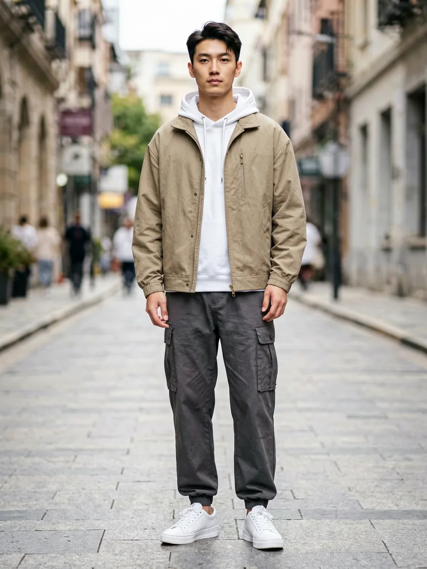 AI model wearing sneakers, ready for Amazon